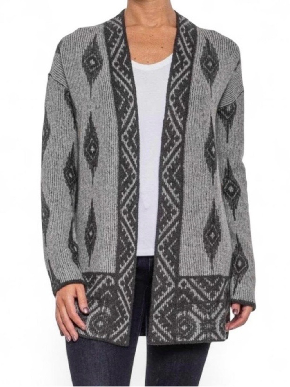 Lucky Brand Southwestern Aztec Wool Blend Longline Cardigan Sweater M